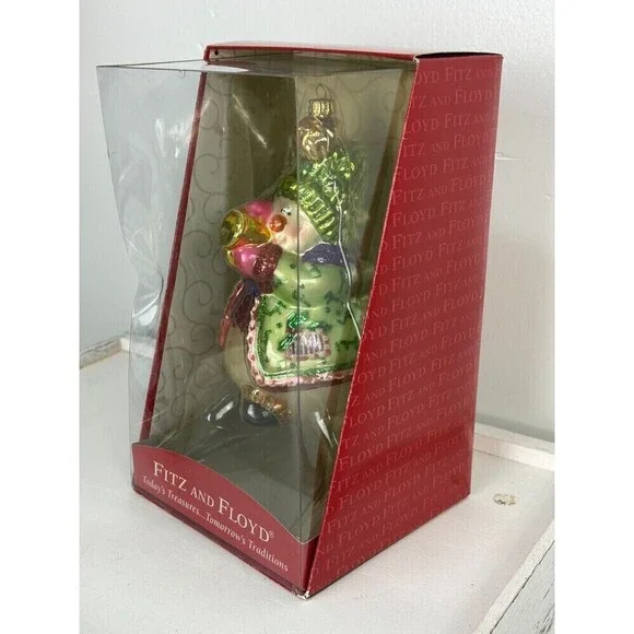 Vintage Fitz And Floyd Large 7 Inch Glass Christmas Ornament Snowman Horn Rck - Picture 5 of 11